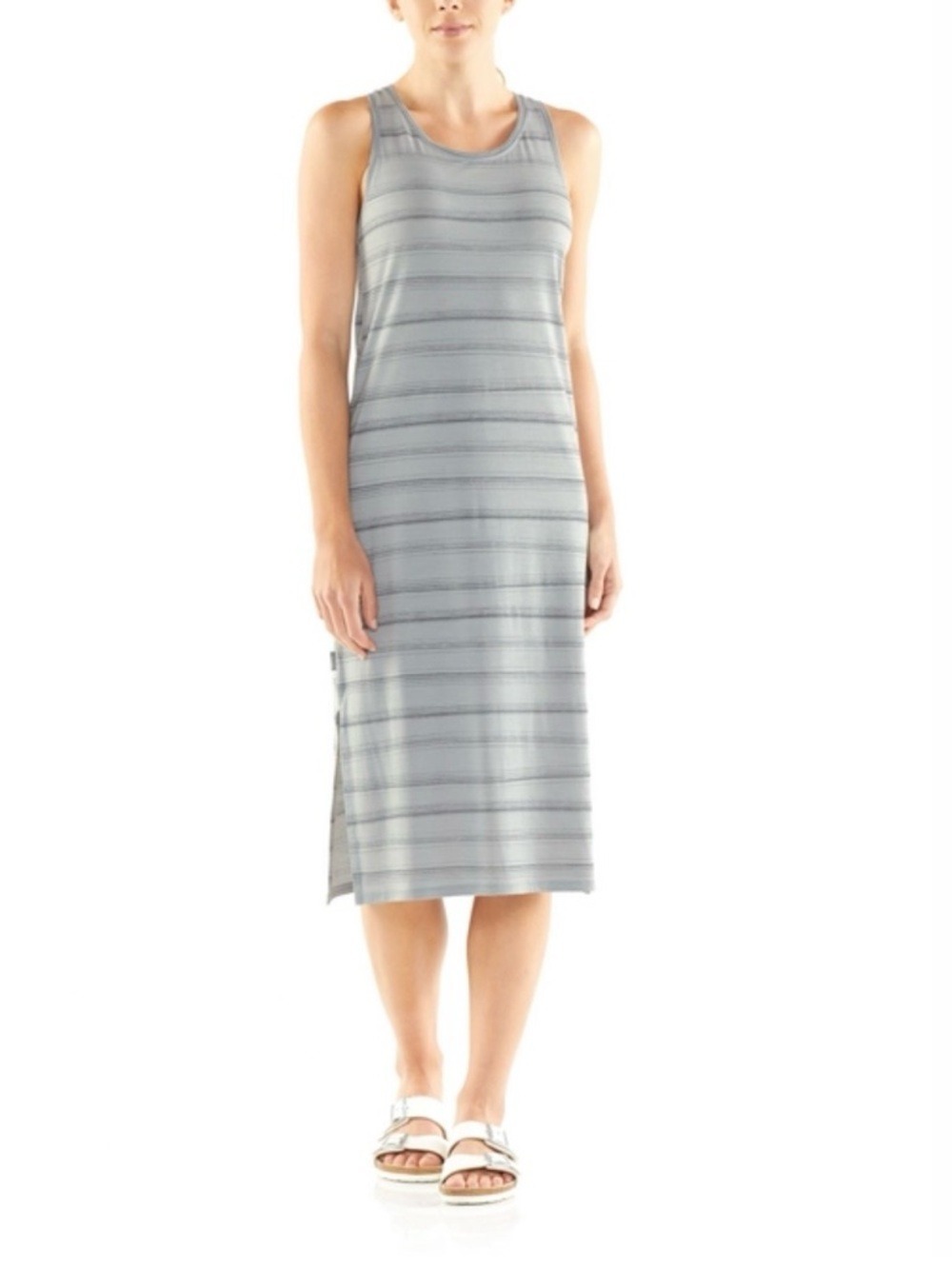 Icebreaker Yanni Tank Midi Dress Lunar Heather Panther Scratch Stripe Medium